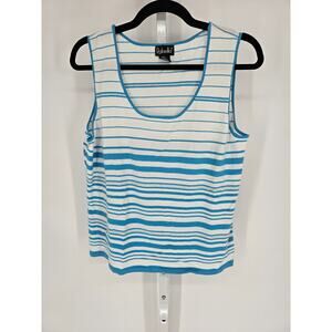 Rafaella Blue & White Striped Rayon Blend Scoop-Neck Tank Top Size XL